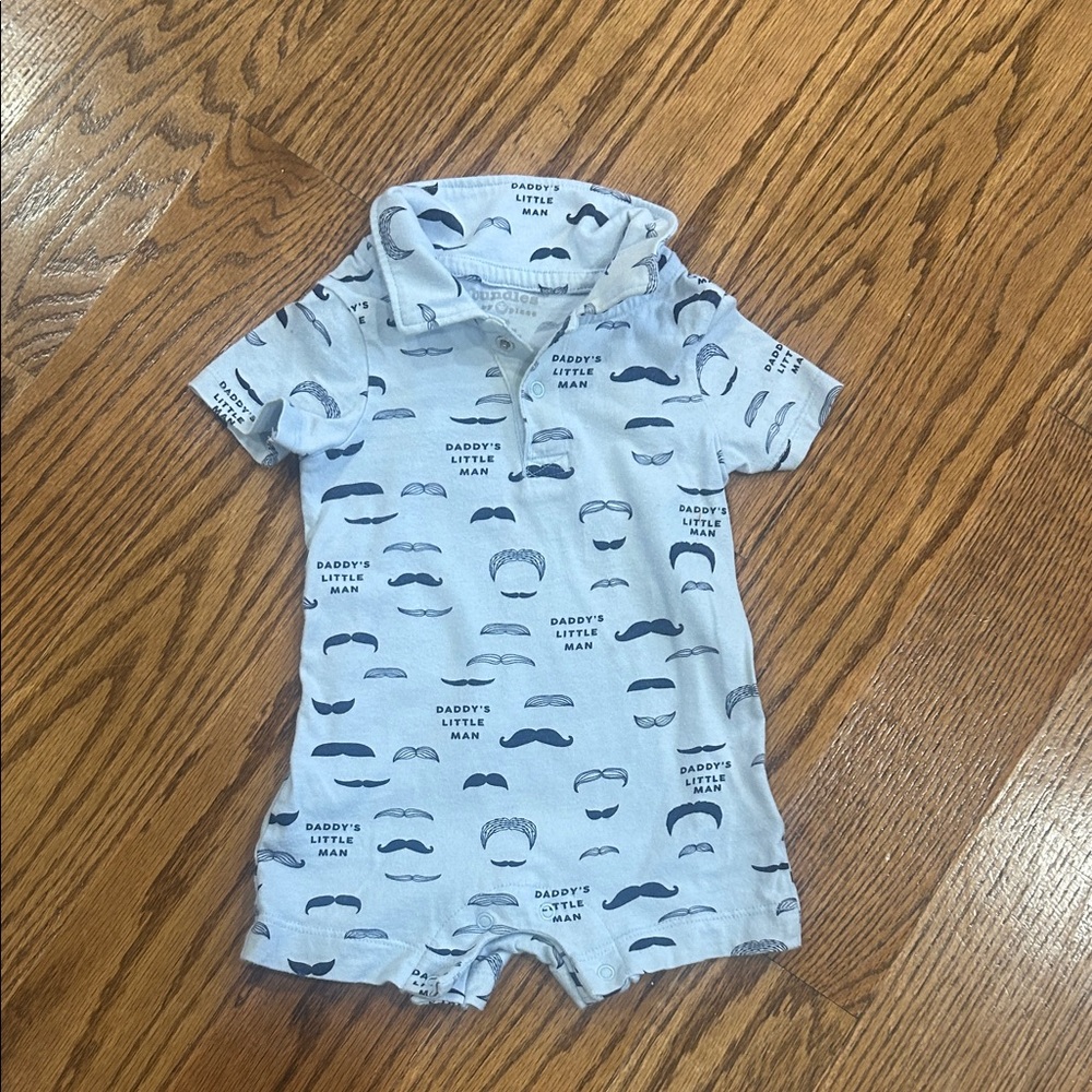 Cute Blue Romper with Mustache Print